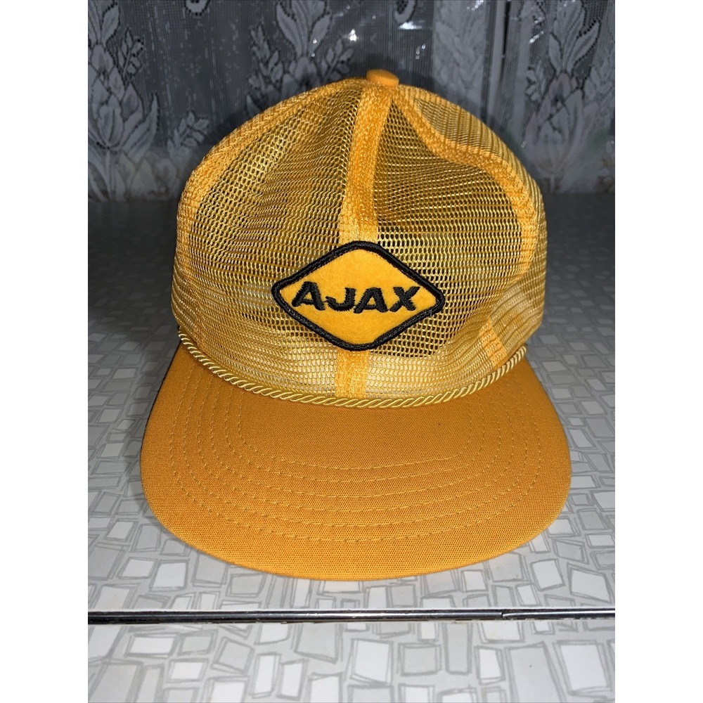 AJAX Yellow  Patch Hat  Mesh  All‎ Over Trucker Adjustable HAT Made In USA